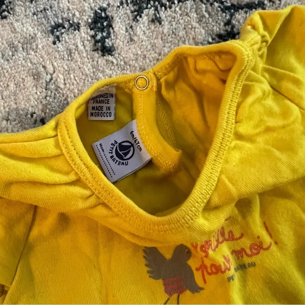 Petit Bateau Bird T-shirt, Yellow, Baby Girl 6m - Picture 5 of 5